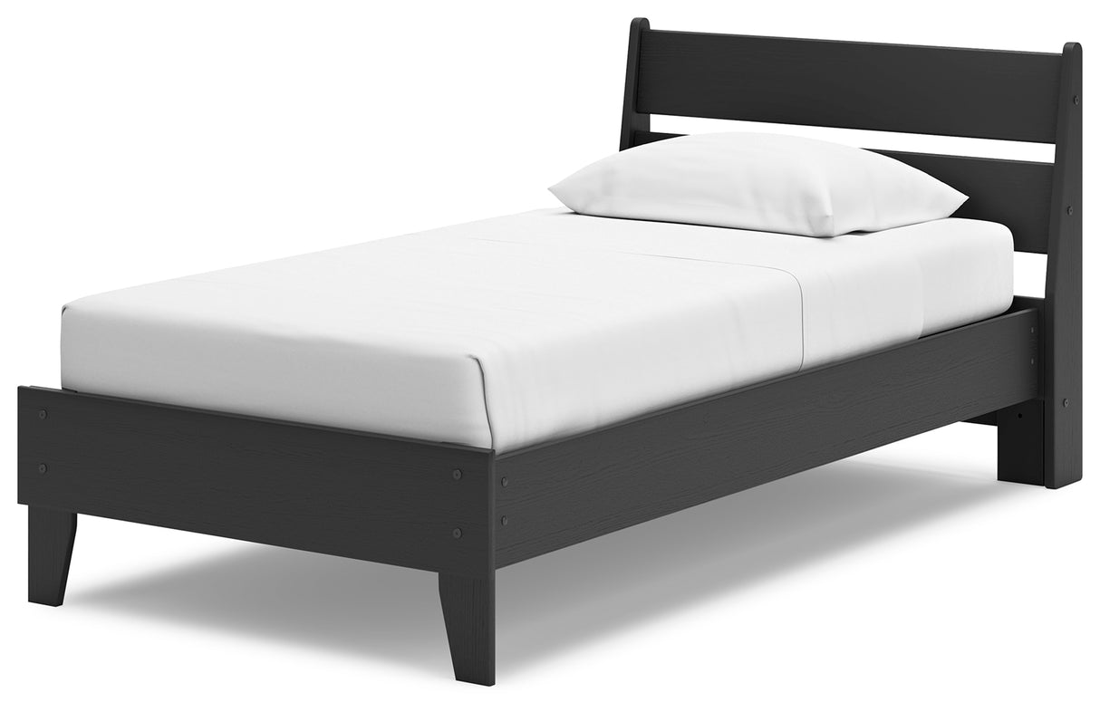 Socalle Twin Panel Platform Bed with Dresser, Chest and 2 Nightstands in Black from Ashley - Luna Furniture