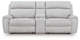 Social Pointe Pearl/Ash 3-Piece Power Reclining Loveseat with Console from Ashley Furniture - Luna Furniture