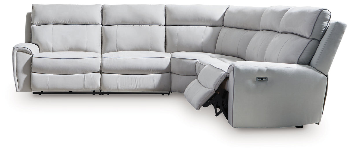 Social Pointe Pearl/Ash 5-Piece Power Reclining Sectional from Ashley Furniture - Luna Furniture
