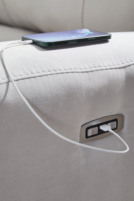 Social Pointe Pearl/Ash 5-Piece Power Reclining Sectional from Ashley - Luna Furniture