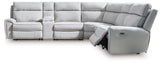Social Pointe Pearl/Ash 6-Piece Power Reclining Sectional with Storage Console from Ashley Furniture - Luna Furniture