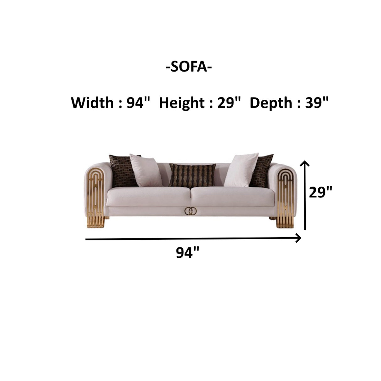 Monaco Cream 3-Piece Living Room Set (Sofa & Loveseat & Chair) from Furnia - Luna Furniture
