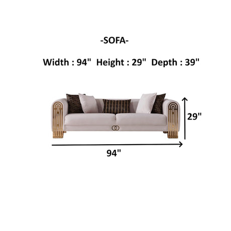 Monaco Cream 3-Piece Living Room Set (Sofa & Loveseat & Chair) from Furnia - Luna Furniture