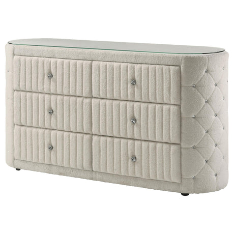 Sonya Ivory 6-Drawer Upholstered Bedroom Dresser from Coaster - Luna Furniture