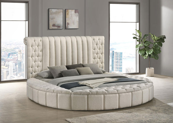 Sonya Ivory Upholstered Eastern King Round Storage Bed