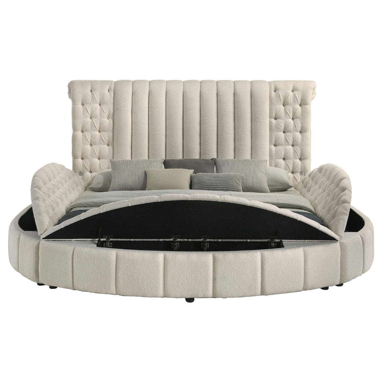 Sonya Ivory Upholstered Eastern King Round Storage Bed from Coaster - Luna Furniture
