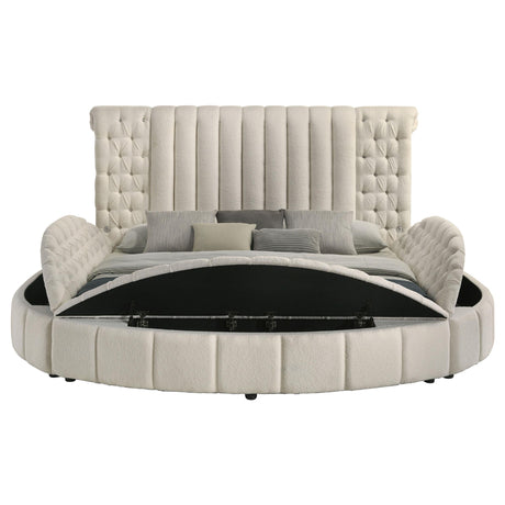 Sonya Ivory Upholstered Eastern King Round Storage Bed from Coaster - Luna Furniture