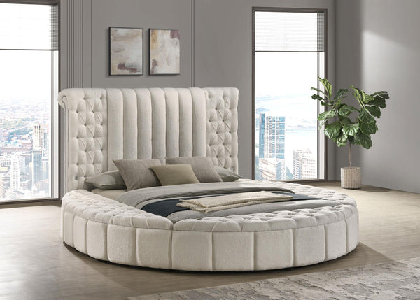 Sonya Ivory Upholstered Queen Round Storage Bed