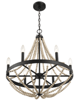 Starry Wood Chandelier Farmhouse Six Candle Light Wood Beaded Black Pendant Light for Dining Room from Midinmod - Luna Furniture