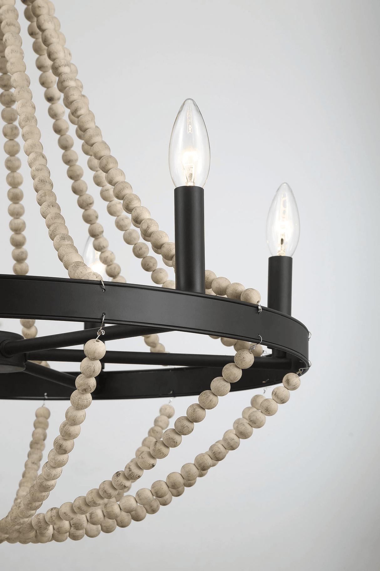 Starry Wood Chandelier Farmhouse Six Candle Light Wood Beaded Black Pendant Light for Dining Room from Midinmod - Luna Furniture