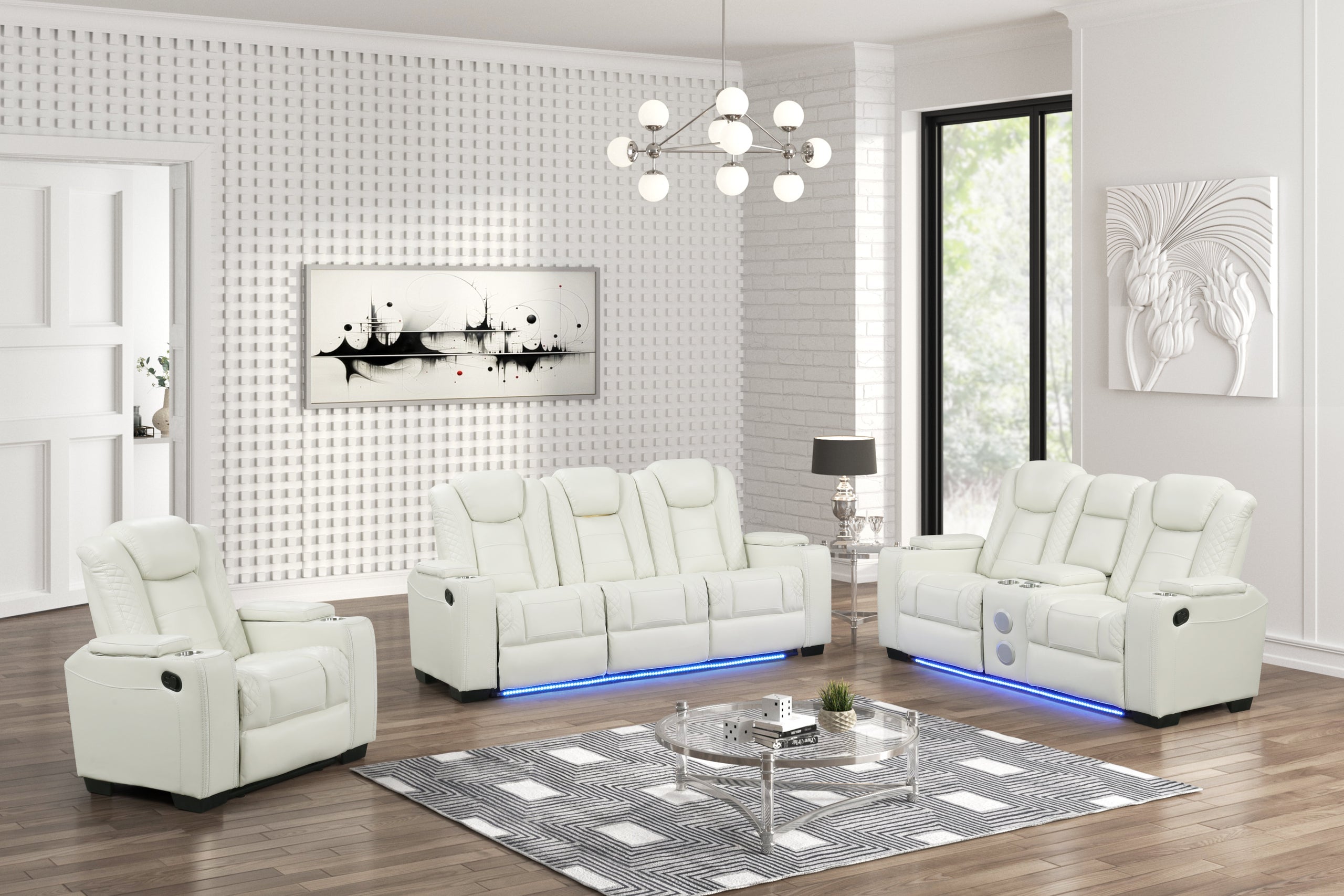 Stefano White 3-Piece Reclining Living Room Set – Luna Furniture