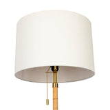 Stellar Wood Rattan Tube , Gold Brass Metal and White Linen Shade Floor Lamp from Midinmod - Luna Furniture