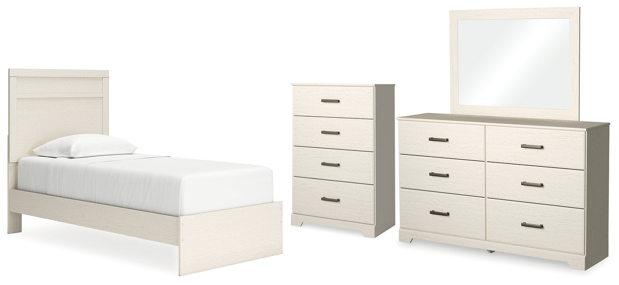 Stelsie Twin Panel Bed with Mirrored Dresser and Chest in White from Ashley - Luna Furniture