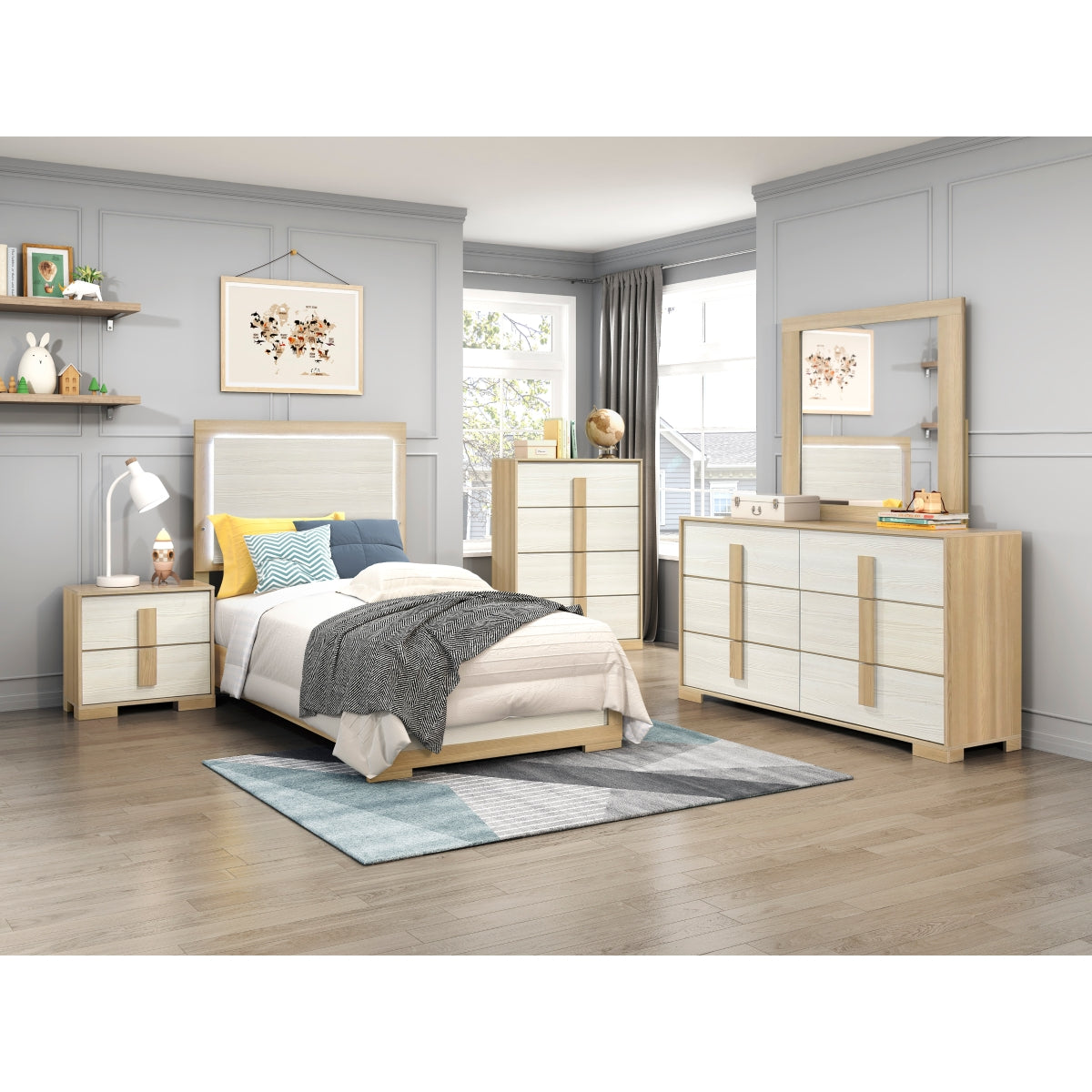 Sterling Natural/White LED Twin Bed from Homelegance - Luna Furniture