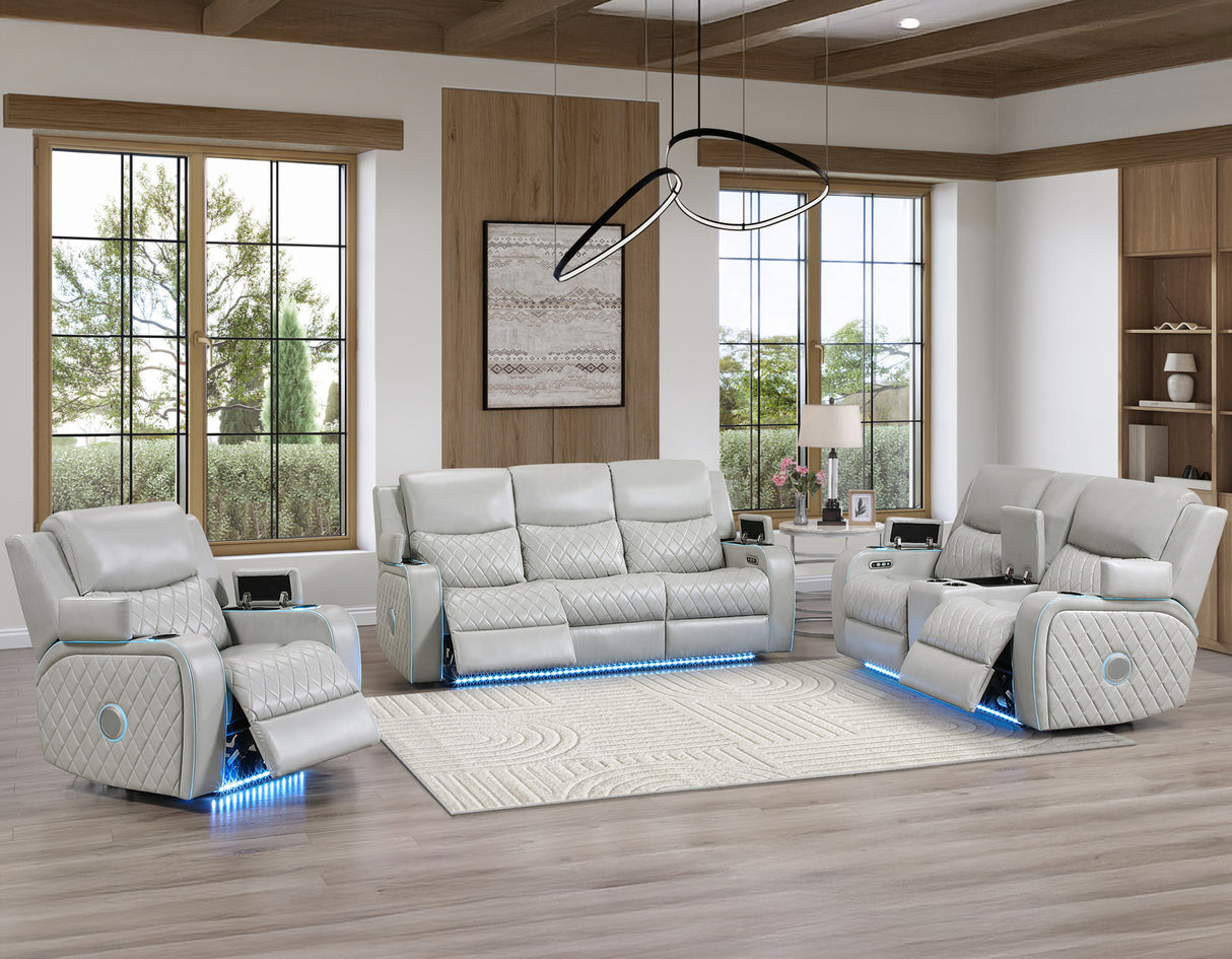 Luna 3-Piece Home Cinema Power Reclining Set, Ice Vegan Leather from Steve Silver - Luna Furniture