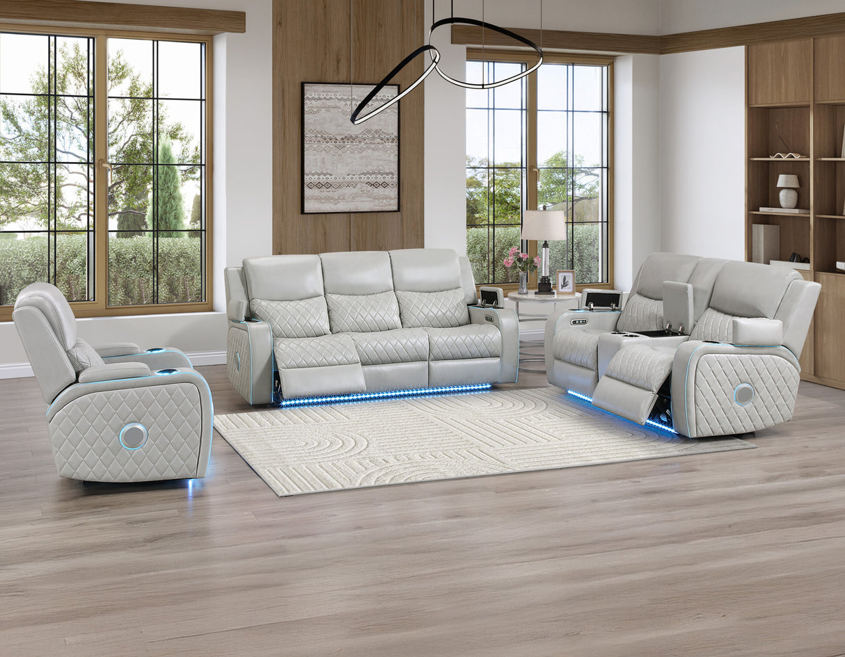 Luna Home Cinema Power Reclining Console Loveseat, Ice Vegan Leather from Steve Silver - Luna Furniture