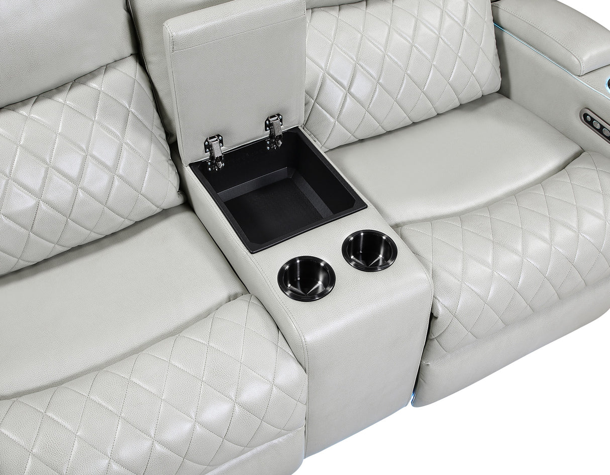 Luna Home Cinema Power Reclining Sofa, Ice Vegan Leather from Steve Silver - Luna Furniture