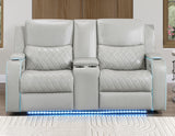 Luna Home Cinema Power Reclining Console Loveseat, Ice Vegan Leather from Steve Silver - Luna Furniture