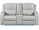 Luna Home Cinema Power Reclining Console Loveseat, Ice Vegan Leather from Steve Silver - Luna Furniture