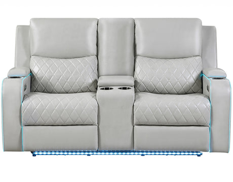 Luna Home Cinema Power Reclining Console Loveseat, Ice Vegan Leather from Steve Silver - Luna Furniture