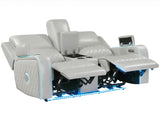 Luna Home Cinema Power Reclining Console Loveseat, Ice Vegan Leather from Steve Silver - Luna Furniture