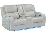 Luna Home Cinema Power Reclining Console Loveseat, Ice Vegan Leather from Steve Silver - Luna Furniture