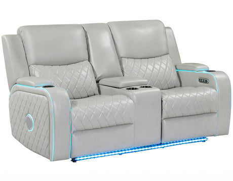 Luna Home Cinema Power Reclining Console Loveseat, Ice Vegan Leather from Steve Silver - Luna Furniture