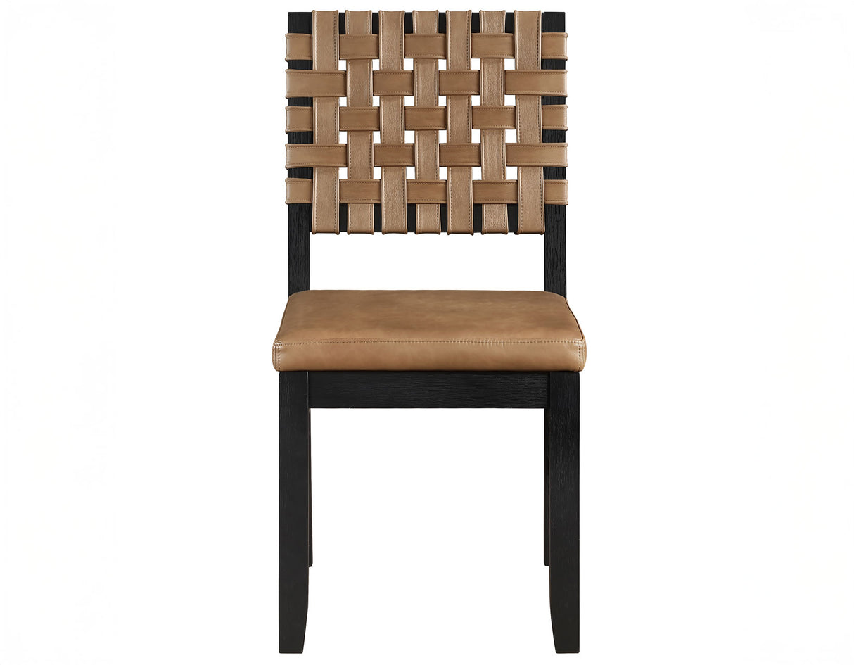 Reid Saddle Brown Vegan Leather Side Chair, Black Finish, Set of 2 from Steve Silver - Luna Furniture