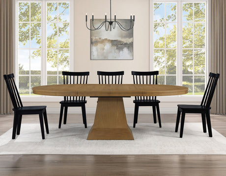 Vaughn 5-Piece 60-96″ w/2-18 Leaves Dining Set, Driftwood & Black Finish from Steve Silver - Luna Furniture