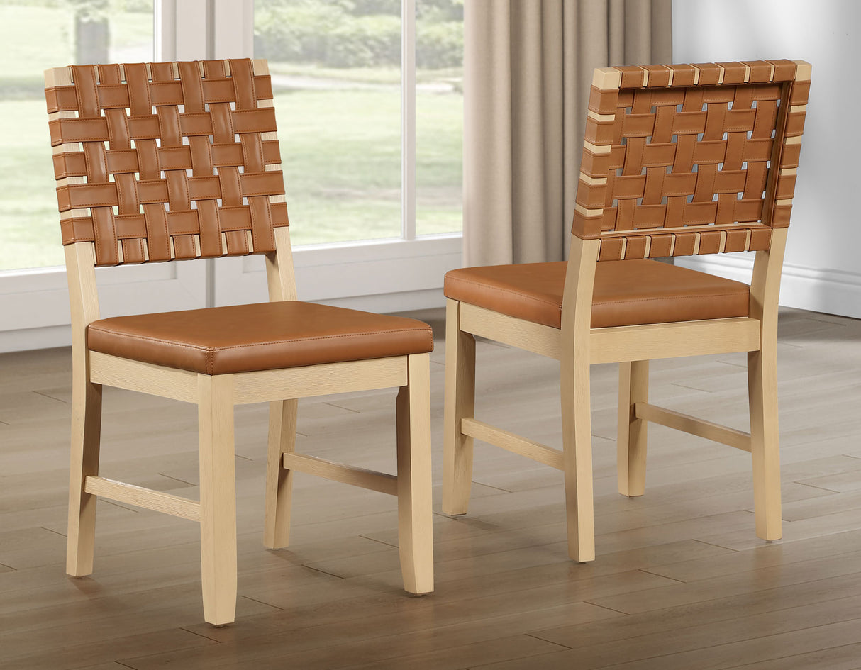 Reid Camel Vegan Leather Side Chair, Sand Finish, Set of 2 from Steve Silver - Luna Furniture