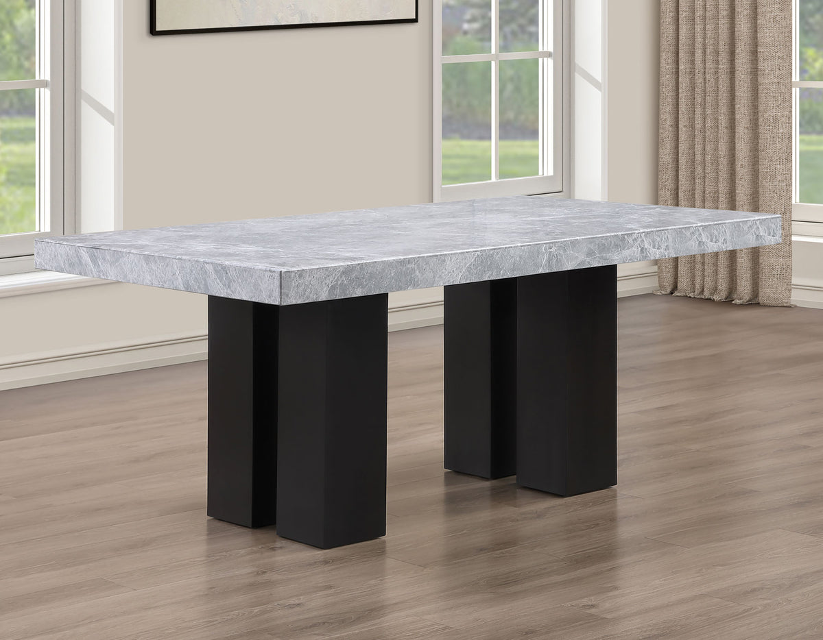 Artemis Gray/Black 5-Piece 70" Rectangular Gray Marble Table with 4 Gray Chenille Chairs from Steve Silver - Luna Furniture