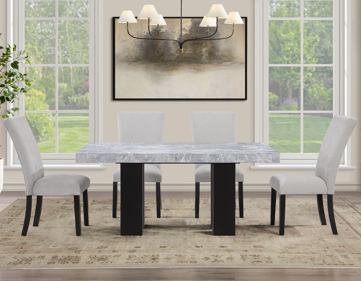 Artemis Gray/Black 5-Piece 70" Rectangular Gray Marble Table with 4 Gray Chenille Chairs from Steve Silver - Luna Furniture