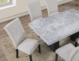 Artemis Gray/Black 5-Piece 70" Rectangular Gray Marble Table with 4 Gray Chenille Chairs from Steve Silver - Luna Furniture