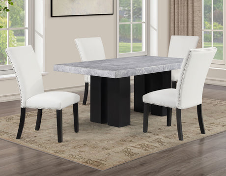 Artemis Gray/White 5-Piece 70" Rectangle Gray Marble Table with 4 White Vegan Leather Chairs from Steve Silver - Luna Furniture