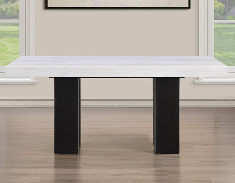 Artemis White/Gray 5-Piece 70″ Rectangle Marble Top Dining Set with Chenille Chairs from Steve Silver - Luna Furniture