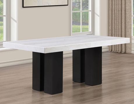 Artemis White/Gray 5-Piece 70″ Rectangle Marble Top Dining Set with Chenille Chairs from Steve Silver - Luna Furniture