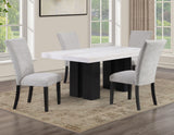 Artemis White/Gray 5-Piece 70″ Rectangle Marble Top Dining Set with Chenille Chairs from Steve Silver - Luna Furniture