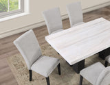 Artemis White/Gray 5-Piece 70″ Rectangle Marble Top Dining Set with Chenille Chairs from Steve Silver - Luna Furniture