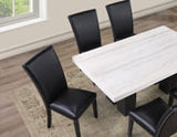 Artemis White/Black 5-Piece 70″ Rectangle Marble Top Dining Set with Vegan Leather Chairs from Steve Silver - Luna Furniture