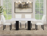 Artemis White/Black 5-Piece 70" Rectangle White Marble Table with 4 White Vegan Leather Chairs from Steve Silver - Luna Furniture