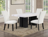 Artemis White/Black 5-Piece 70" Rectangle White Marble Table with 4 White Vegan Leather Chairs from Steve Silver - Luna Furniture