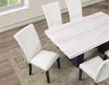Artemis White/Black 5-Piece 70" Rectangle White Marble Table with 4 White Vegan Leather Chairs from Steve Silver - Luna Furniture