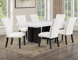Artemis White/Black 5-Piece 70" Rectangle White Marble Table with 4 White Vegan Leather Chairs from Steve Silver - Luna Furniture