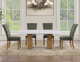 Artemis Green/Sand 70" Rectangle White Marble Table with 4 Green Velvet Chairs from Steve Silver - Luna Furniture