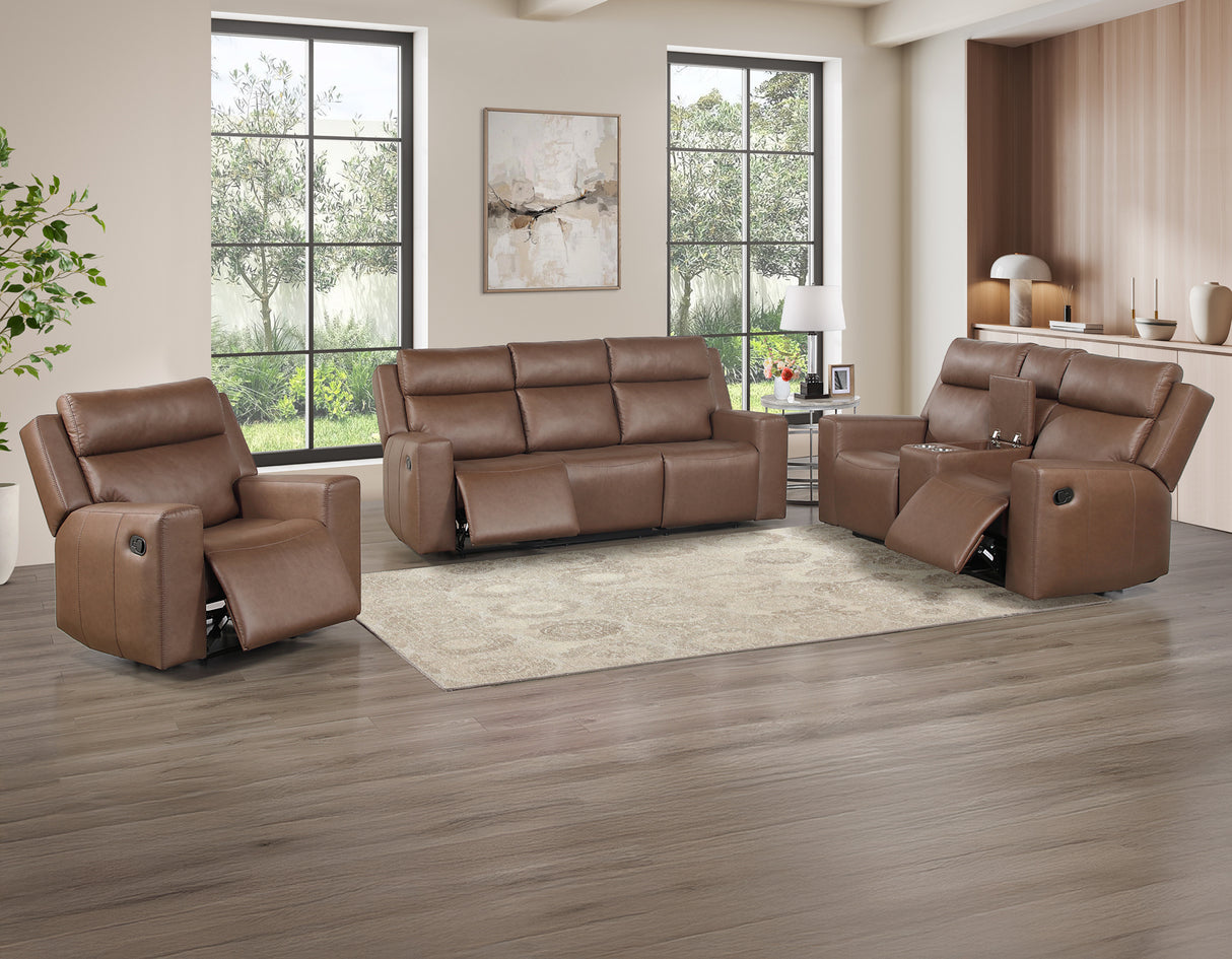 Barron 3-Piece Manual Reclining Brown Vegan Leather Set from Steve Silver - Luna Furniture