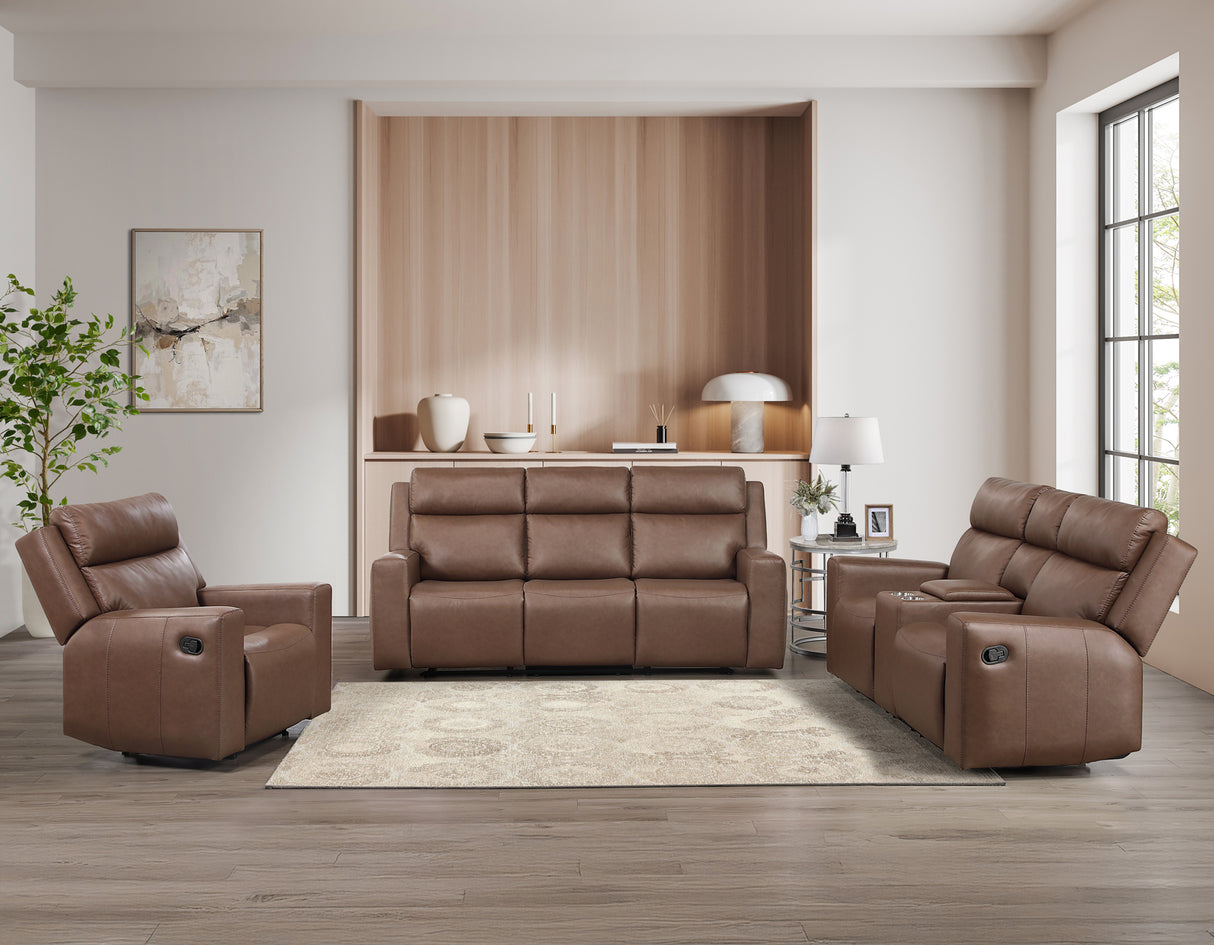 Barron 3-Piece Manual Reclining Brown Vegan Leather Set from Steve Silver - Luna Furniture
