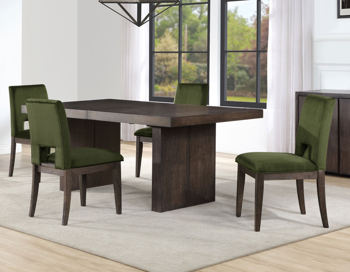 Evan 5-Piece 78-96-inch Table Set with Green Velvet Chairs from Steve Silver - Luna Furniture