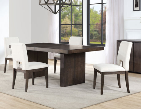 Evan 5-Piece 78-96-inch Dining Set with 4 Eggshell Linen-Look Side Chairs from Steve Silver - Luna Furniture