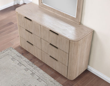 Henry Tan 65" 6-Drawer Reeded Dresser and Mirror from Steve Silver - Luna Furniture