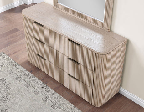 Henry Tan 65" 6-Drawer Reeded Dresser and Mirror from Steve Silver - Luna Furniture